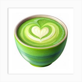 A Cup Of Matcha Latte With A Heart Design Art Print