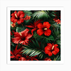 Tropical Leaves And Flowers Art Art Print