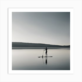 Silhouette Of A Paddle Boarder On A Lake Art Print