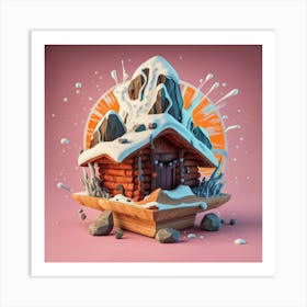 Wooden hut snow 6 Art Print