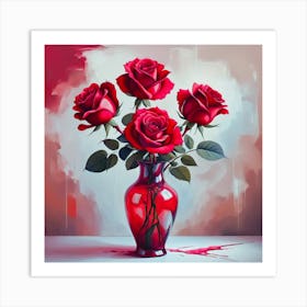 Red Roses In A Vase 3 Art Print