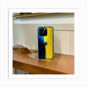 A Photo Of An Iphone 14 Sitting On A Table Art Print