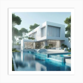 Modern House With Swimming Pool 1 Art Print