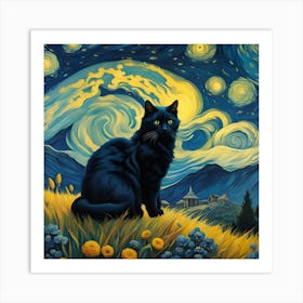 Starry Night Cat Art Print