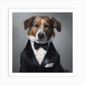 Canine Sophistication - A Tuxedo Clad Pooch Art Print