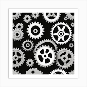 Gears On A Black Background 8 Art Print