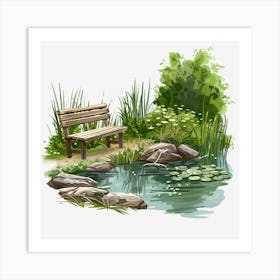 Springtime-Duck-Pond-Clipart.14 Art Print