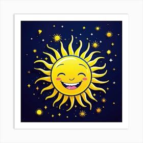 Lovely smiling sun on a blue gradient background Art Print