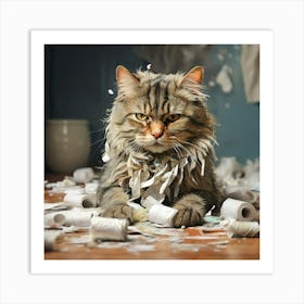 Cat With Shredded Paper 1 Art Print