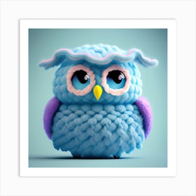 Cute Blue Knitted Owl Art Print