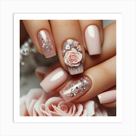 Pink Nails With Roses 1 Art Print