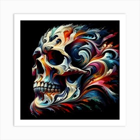 A Breathtaking, High Resolution Illustration Of A Stylized Skull, Masterfully Rendered In Vibrant, Abstract Art, Featuring Bold, Expressive Brushstrokes And Intricate Textures 1 Art Print