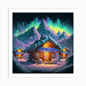 Mountain village snow wooden 6 10 Art Print