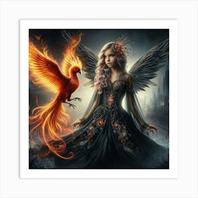 Portrays A Young Fairy Alongside A Phoenix 2 Art Print