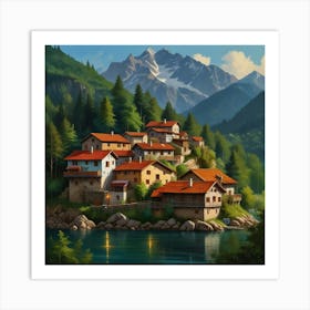 Village By The Lake Art Print