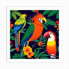 Colorful Parrots 3 Art Print