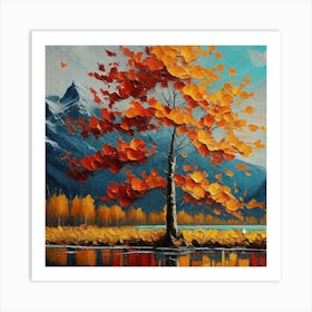 Autumn Tree By The Lake Art Print