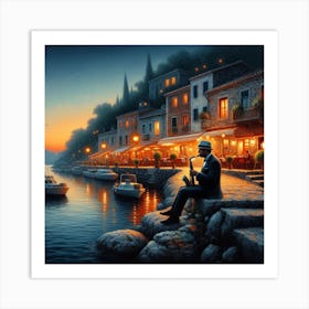 Sunset At The Harbor Art Print