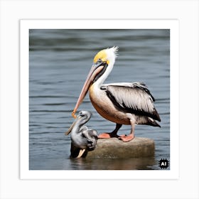 Pelican And Chick Art Print