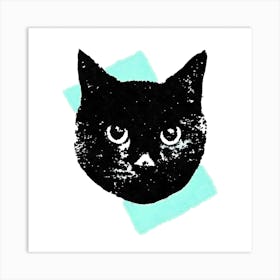 Soft Mint Cat Square Art Print