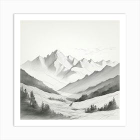 Mountain Ranges Simple Pencil Outlines Of Mountain Ranges Art Print