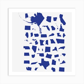 United Shapes Of America In Blue Art Print