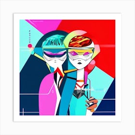 Two People In Colorful Outfits Art Print