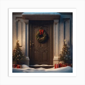 Christmas Decoration On Home Door Perfect Composition Beautiful Detailed Intricate Insanely Detail (1) Art Print