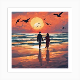 0 Two Lovers On The Banks Of The Sea With Sunsets B Esrgan V1 X2plus 5 Art Print