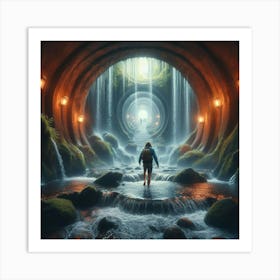 Stepping Into The Water, Finding A Hidden Cave Behind Amsterdam S Waterfall Style Mystical Realism (2) Art Print