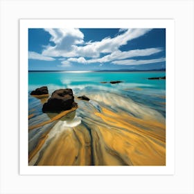 Blue Sky and Golden Sand of Rocky Beach Art Print