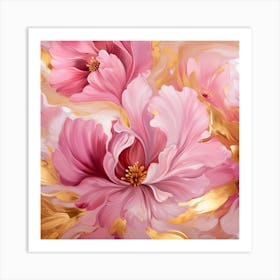 Pink Flowers On A Gold Background Art Print