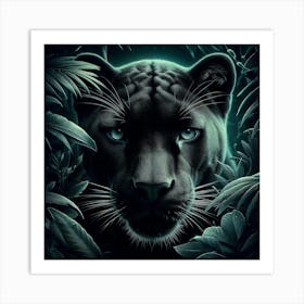 Black Panther with Blue Eyes in Lush Jungle Art Print
