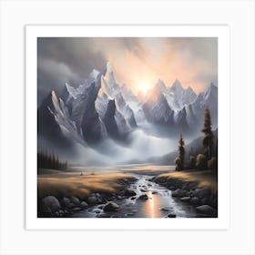 Sunrise Over The Mountains Landscape Art Print