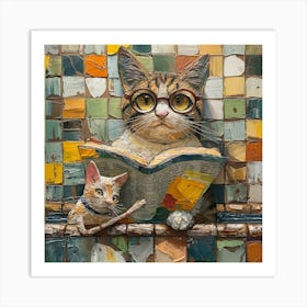 Cat Reading A Book 3 Art Print