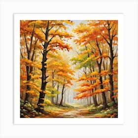 Forest In Autumn In Minimalist Style Square Composition 266 Art Print