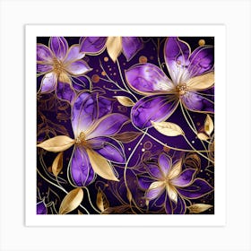 Purple And Gold Floral Pattern Art Print