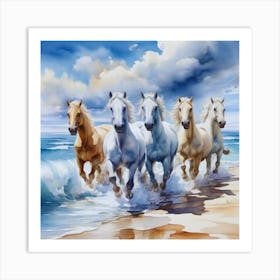 Horses Running On The Beach Painting Art Print