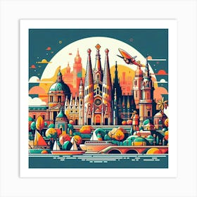 Barcelona Cityscape Art Print