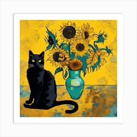 Sunflower Cat Art Print