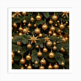 Christmas Tree With Gold Ornaments Art Print