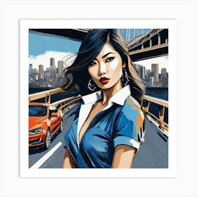 Asian Girl With Car Art Print