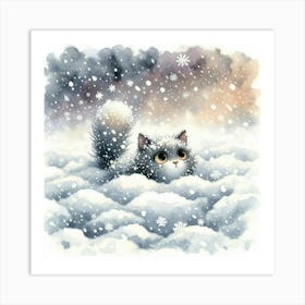 Snow Cat In The Snow Art Print