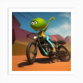 Alien On A Motorcycle Art Print