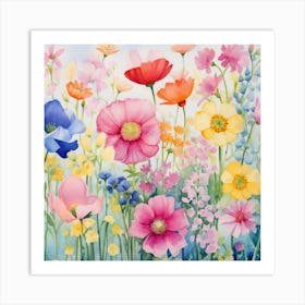 Watercolor Windflowers Garden 3 Art Print