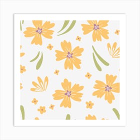 Yellow Flowers On Black Background Art Print