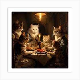 Cats At The Dinner Table Art Print