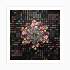 Vintage Ixia Anemonae Flora Flower Wreath on Dot Bokeh Pattern n.0056 Art Print
