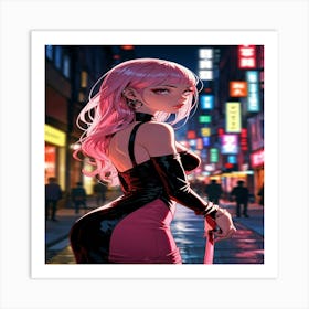 Anime Girl With Pink Hair Art Print