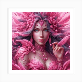 Pink Girl With Feathers Art Print